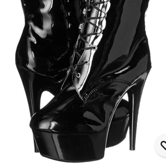 ELLIE 609 Diana High Heel Ankle Boots Patent Leather Lace Up Platform Black 8 - Picture 8 of 8